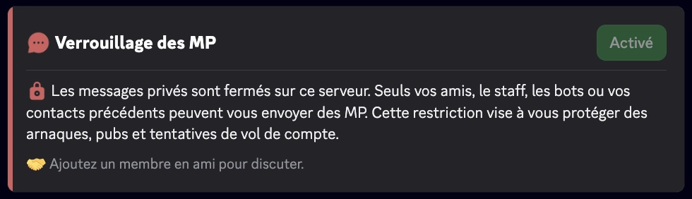 Capture d'écran de la commande dmlock-info activé