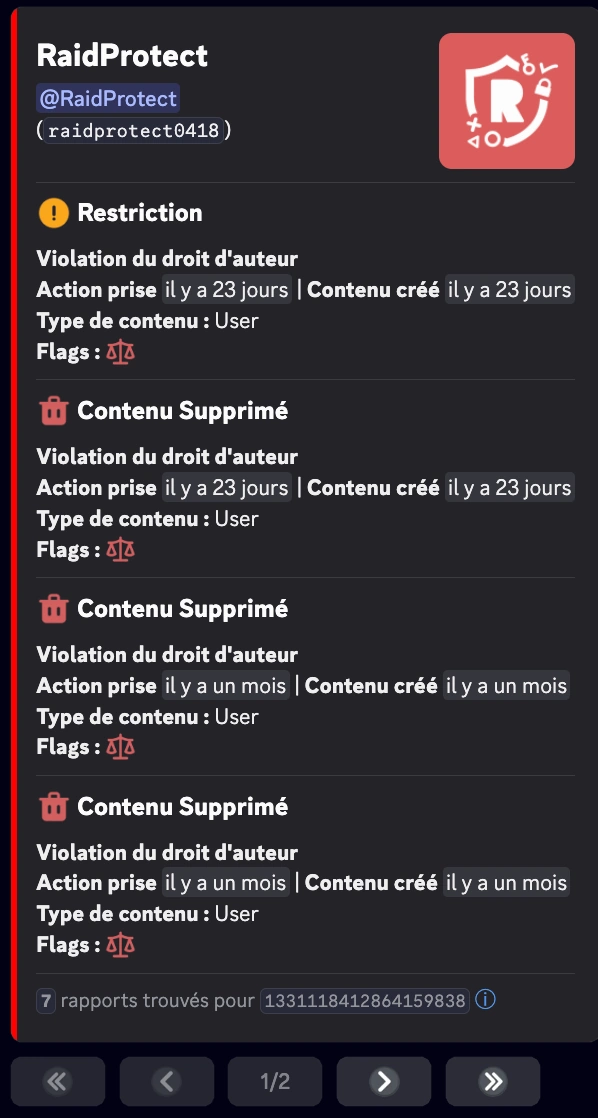 Capture d'écran des Sanctions Discord