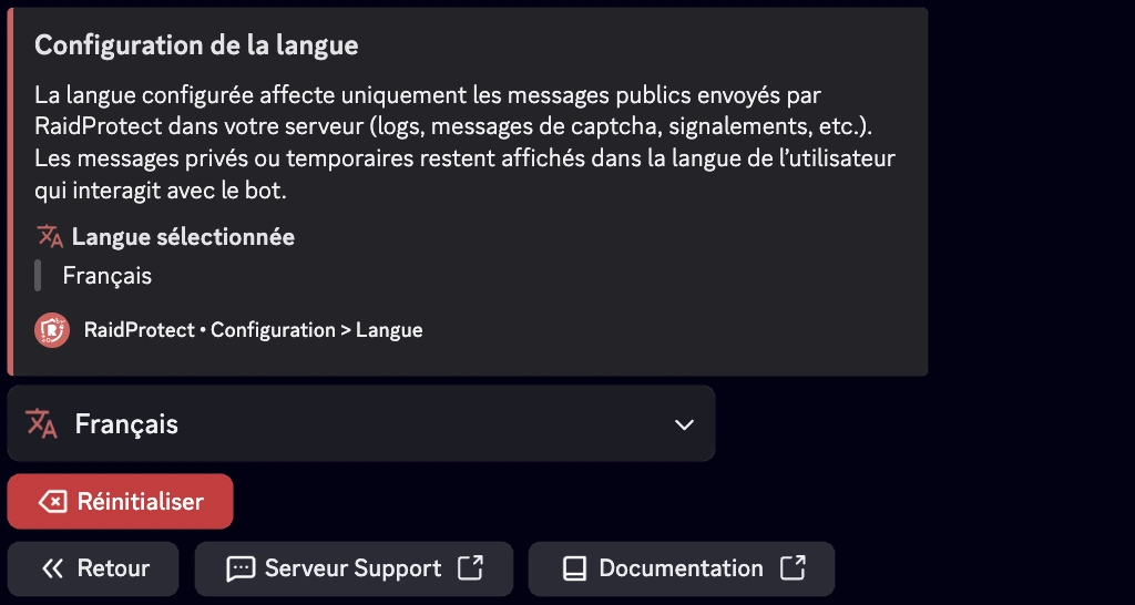 Capture d'écran paramètre langues