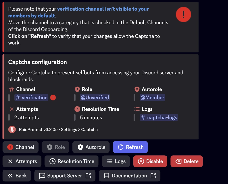 Screenshot Captcha-Warnung