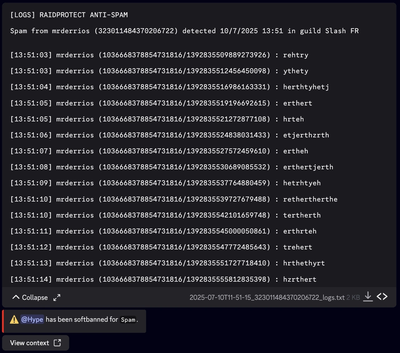Expanded anti-spam logs screenshot