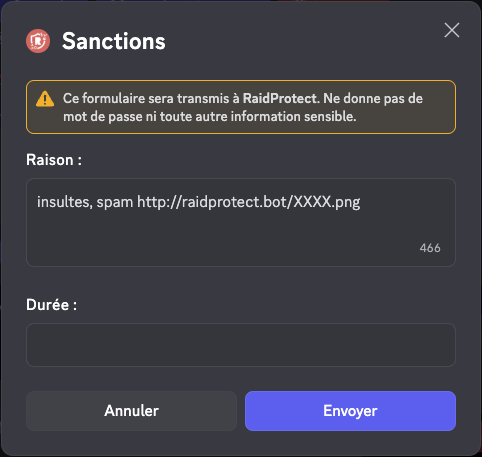 Screenshot of sanction editing