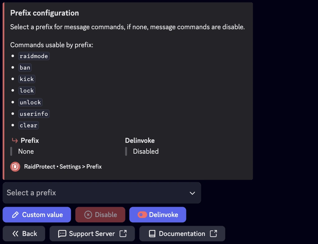 Prefix setting screenshot