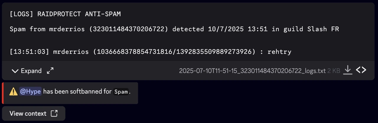 Captura de pantalla de los registros del anti-spam