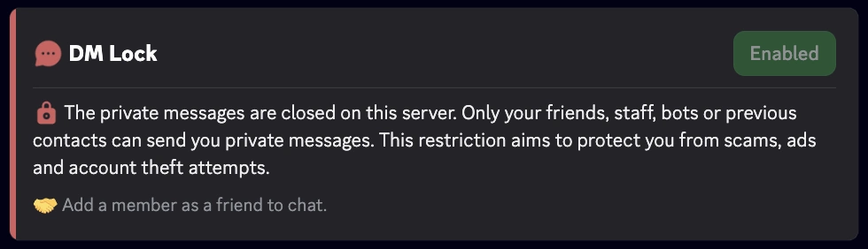Captura de ecrã do comando dmlock-info ativado