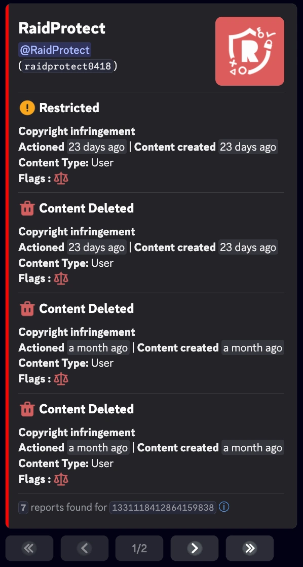 Captura de ecrã das Sanções do Discord