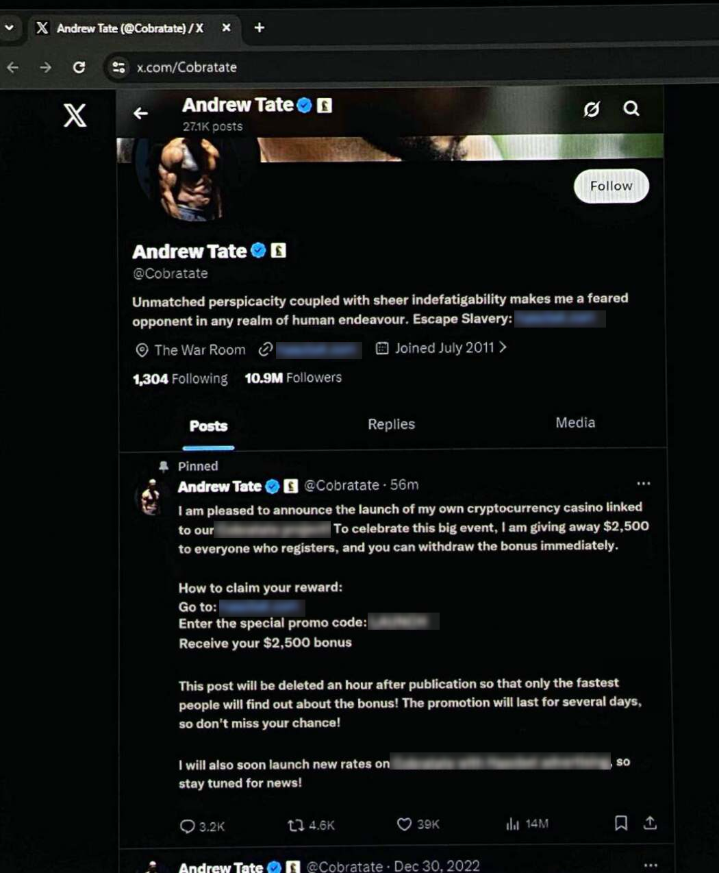 Andrew Tate Crypto Casino Scam 1